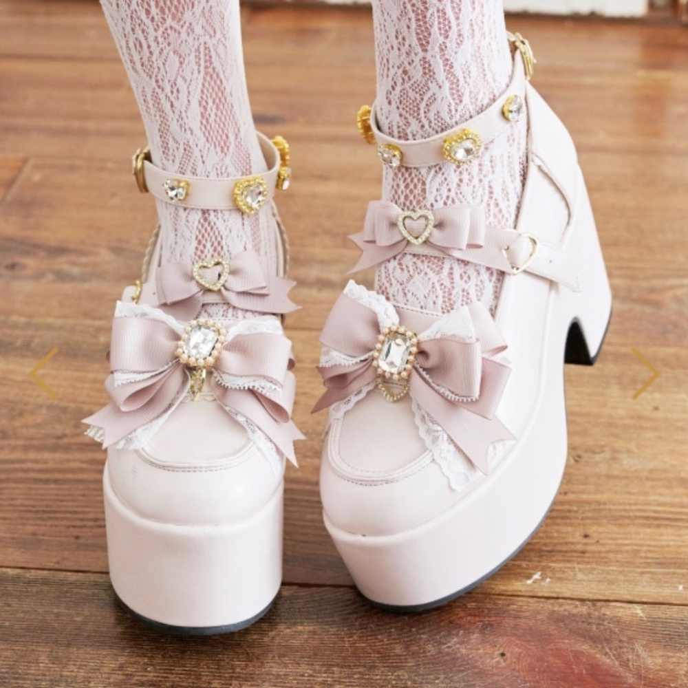 Liz Lisa Pink Heart Bijoux Platform Loafers BRAND NEW Lolita Kawaii Coquette